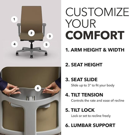 HON Ignition 2.0 Mid Back Task Chair, Spectrum Mesh, Advanced Synchro-Tilt Control, Office Chair with Lumbar Support, Height and Width Adjustable Arms, Titanium Frame, Quicksand