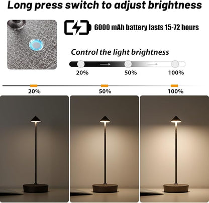 2Pack Rechargeable Cordless Table Lamp, Portable Powered LED Battery 6000mAh Metal USB Desk Lamp, 3 Levels Brightness Light for Restaurants Outdoor (2pack LCE Flower Brown)
