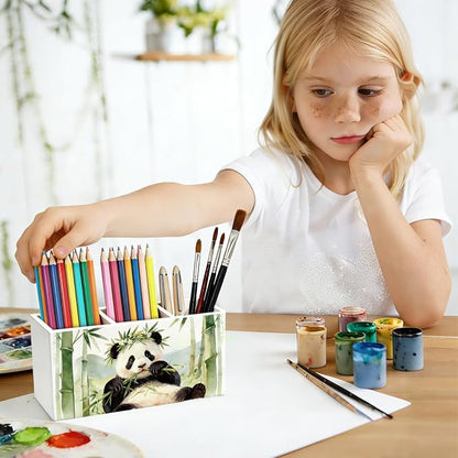 Panda Pen Pencil Holder for Desk, Panda Gifts for Women Girls, Animal Lovers Gifts Wooden Box Sign Decorations for Kids Room Bedroom Home Office Desk Tabletop