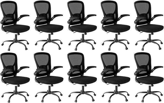Youhauchair Office Chair Set of 10, Ergonomic Home Office Desk Chairs with Flip-up Arms and Lumbar Support, Height Adjustable, Black