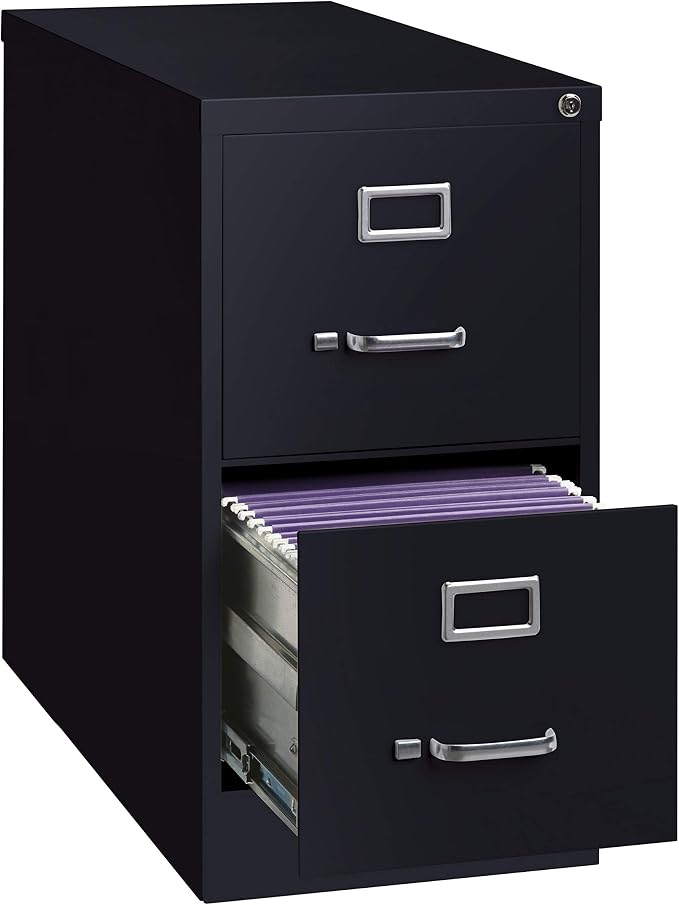 26.5 Inch Deep 2 Drawer, Letter Width, Metal Vertical File Cabinet for Home and Office, Black