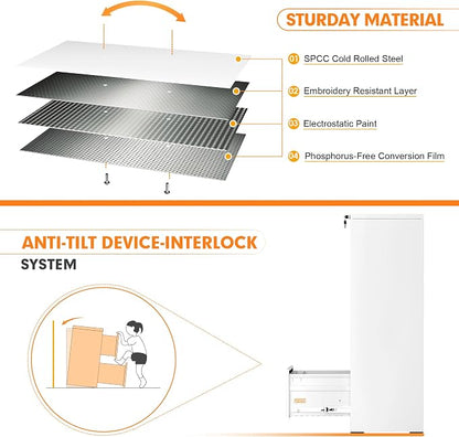 INTERGREAT 4 Drawers File Cabinet with Lock, 18" D Metal White Vertical Filing Cabinet for Hanging Folders, Easy Assemble