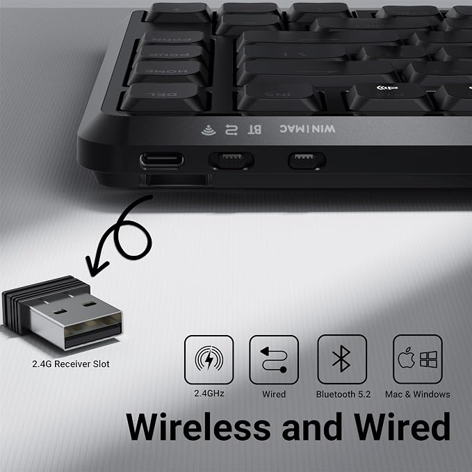 Keychron KJ1 Low Profile Wireless Mechanical Keyboard, 2.4 GHz Bluetooth QMK 75% Layout RGB, Hot-swappable Brown Switch Compatible with Mac Windows Linux, 2000mAh Fast Charge for Gaming - Black