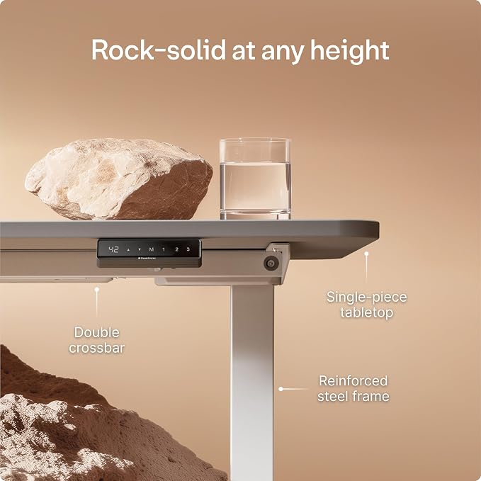 Desktronic HomeOne Standing Desk 60x30 — Ergonomic Sit Stand Home Office Desk, Made in Europe, Electric Dual Motor Height Adjustable, USB & USB-C Charging, Wobble-Free, Touchscreen, 3 Memory Presets