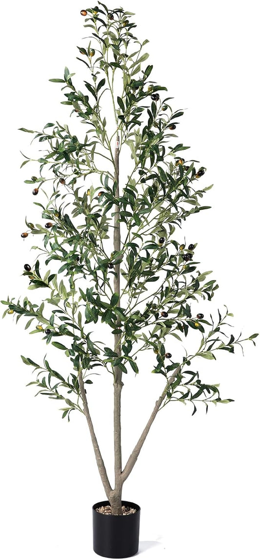 Olive Trees Artificial Indoor, 5FT Tall Faux Olive Tree with Moss and Planter, Artificial Plants Indoor with Natural Wood Trunk and Lifelike Fruits, Fake Tree for Home Office Living Room Decor