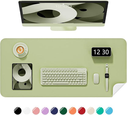 Desk Pad, 35.5" x 17" PU Leather Non-Slip Desk Mat Large Mouse Pad for Desktop, Waterproof Laptop Computer Writing Mat for Office, Home, Work, Gaming, Green