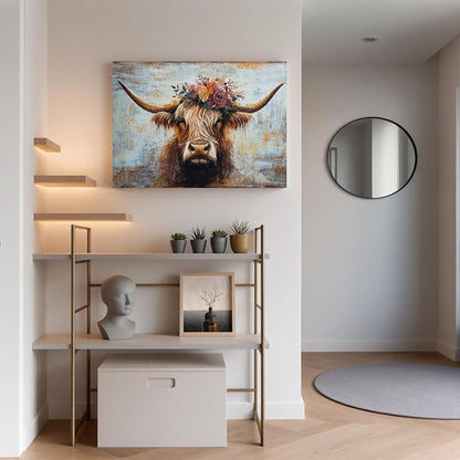 Canvas Wall Art Decor Modern Wall Art Picutures for Living Room Artwork for Wall Decor Vintage Wall Art Decor Highland Cow Wall Art Prints Artwork for Walls Home Bedroom Office Decorations 32" X 48"
