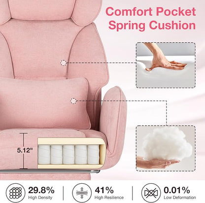 HOFFREE Criss Cross Chair with Wheels Ergonomic Office Chair with Reversible Armrest Wide Seat Comfy Desk Chair with Foot Rest for Gaming,Reading,Working(Pink)