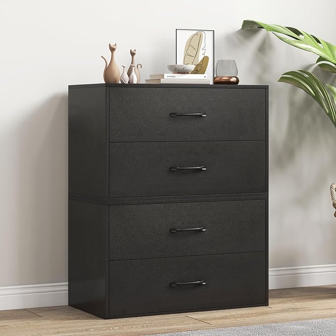 2 Drawer Lateral File Cabinet, Stackable Home Office Drawers, Under Desk Printer Stand, Low Storage Organizer, Horizontal Wooden Filing Cabinet for Study Living Room, No Wheels (2, Black)