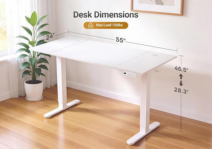 YDN Electric Standing Desk Adjustable Height, 55 x 24 Inches Sit Stand up Desk with Memory Presets & Cable Management, Home Office Desk for Office & Computer Workstation, White Frame/White Top