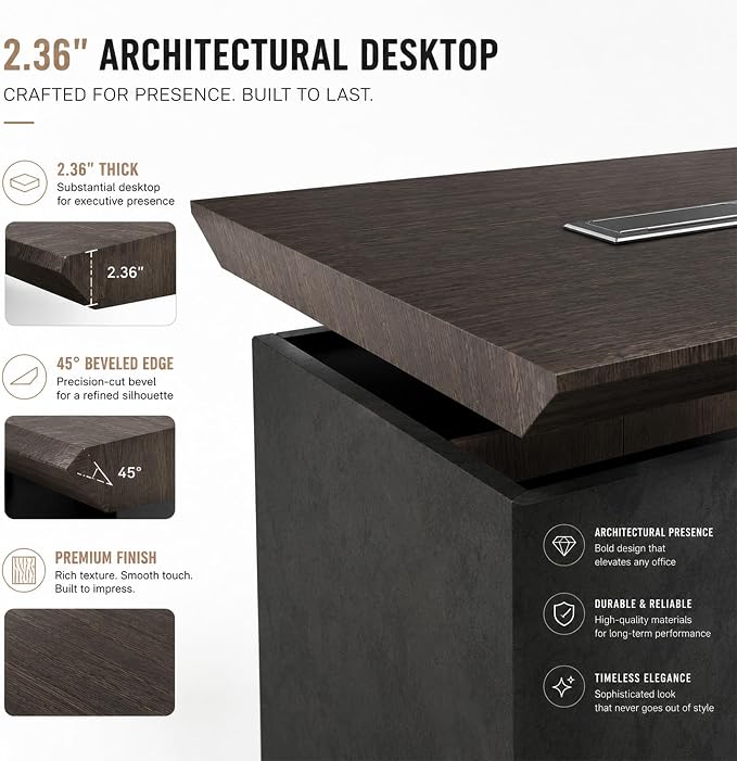 SAINTCY 78.7 Inch Adjustable Executive Desk - Luxury L Shaped Desk with Drawers, Large Table with File Cabinets, Executive Office Desks with LED Light Strip Home Office Desk for Professionals