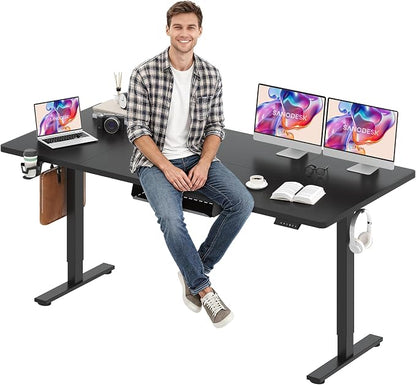 SANODESK Electric Standing Desk 79 x 32 Inches, Height Adjustable Sit Stand with Large Splice Board Desktop for Home Office, Computer Workstations，Memory Ergonomic Computer Desk, Black Frame/Black Top
