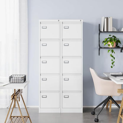 MIIIKO 5 Drawer File Cabinet with Lock, Metal Vertical Filing Cabinets for Home Office,File Folders Storage Cabinet for Letter Legal A4 File Size