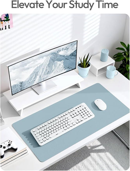 YSAGi Leather Desk Protector, Office Mat, Large Mouse Mat, Non-Slip PU Leather Blotter, Laptop Desk Pad, Waterproof Writing Pad for Office and Home (Ice Blue, 31.5" x 15.8")