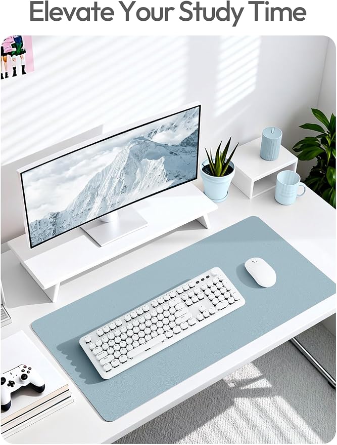 YSAGi Leather Desk Protector, Office Mat, Large Mouse Mat, Non-Slip PU Leather Blotter, Laptop Desk Mat, Waterproof Writing Pad for Office and Home(Ice Blue, 42" x 17.2")