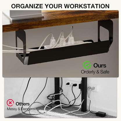 Muvai 59 Inch L Shaped Standing Desk Adjustable Height with Cable Management Tray,Gaming Electric Corner Standing Desk, Sit Stand Computer Table with Reversiable Splice Board,Rustic Brown