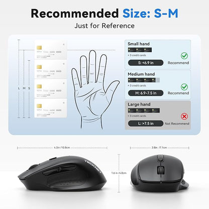 TECKNET Wireless Mouse for Laptop, (BT5.2/3.0 & 2.4G) Bluetooth Wireless Mouse, Silent Click, 5-Level Adjustable DPI, Ergonomic Portable Computer Mice for Laptop, PC, MacBook, Chromebook