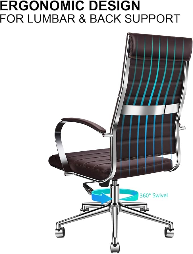 Ergonomic Office Chair, High Back Executive Desk Chair in Vegan Leather with Lumbar Support, Adjustable Manager Chair for Home Office with 320ib (Brown)