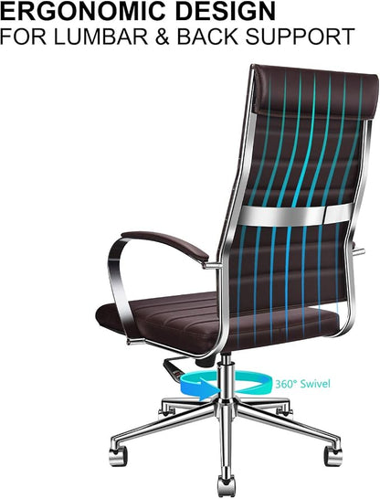 Ergonomic Office Chair, High Back Executive Desk Chair in Vegan Leather with Lumbar Support, Adjustable Manager Chair for Home Office with 320ib (Brown)