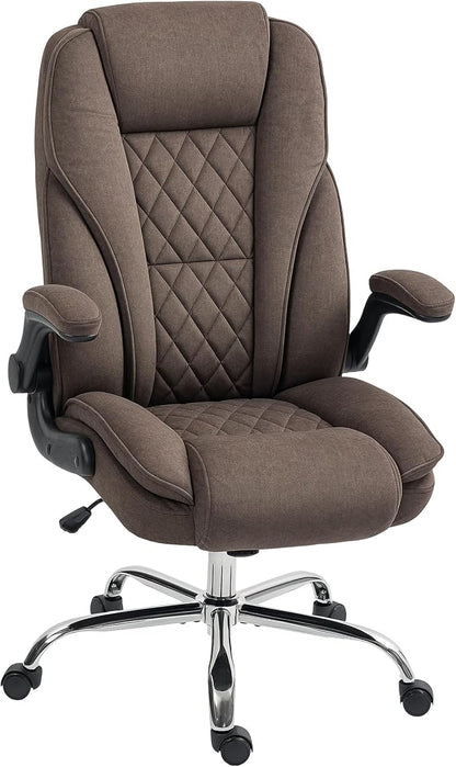 HOMCOM High Back Office Chair, Executive Desk Chair with Swivel Wheels, Flip-up Armrest, Adjustable Height, Modern Diamond Fabric Computer Chair for Home Office, Dark Brown