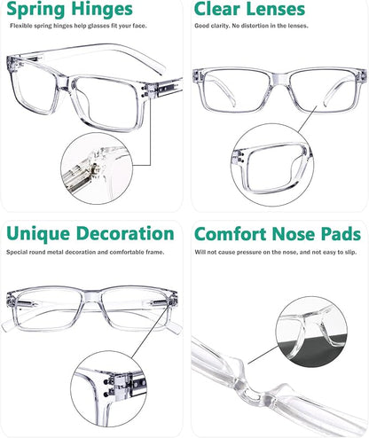 Eyekepper Vintage Reading Glasses for Men - 5 Pack Spring Hinges Classic Readers - Clear Frame +2.25