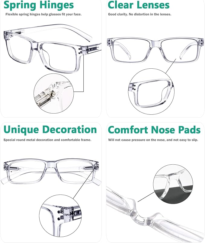 Eyekepper Vintage Reading Glasses for Men - 5 Pack Spring Hinges Classic Readers - Clear Frame +0.50