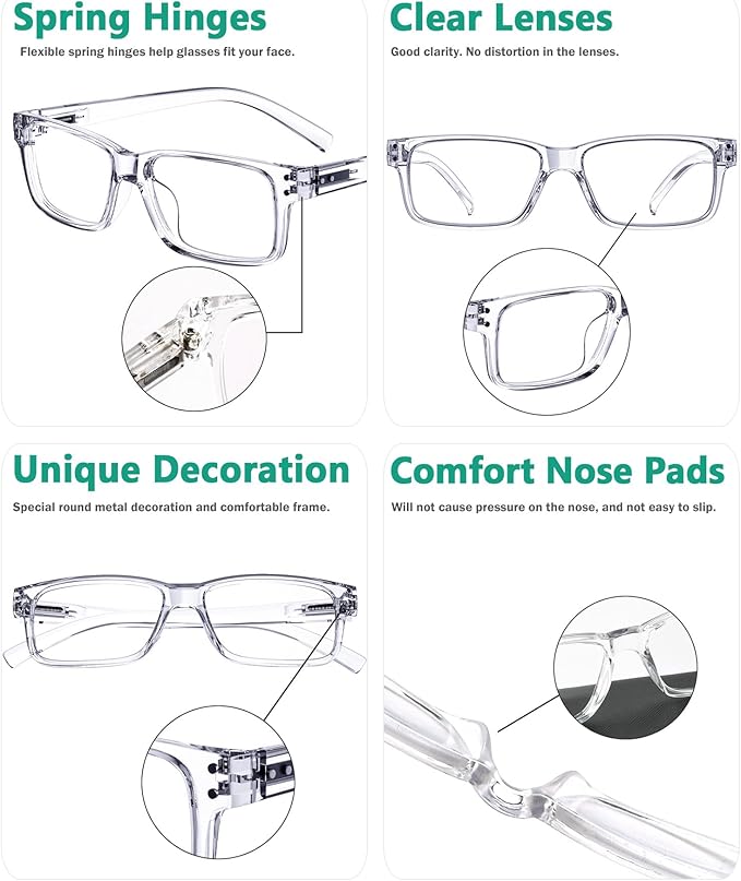 Eyekepper Vintage Reading Glasses for Men - 5 Pack Spring Hinges Classic Readers - Clear Frame +1.25