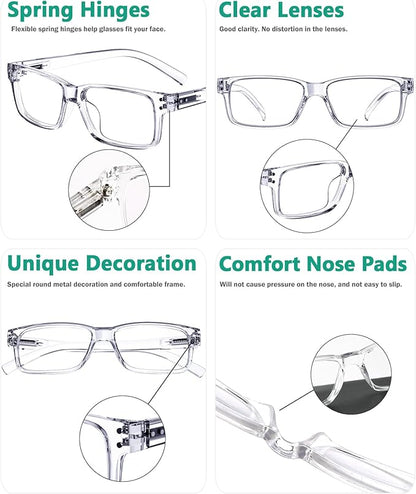 Eyekepper Vintage Reading Glasses for Men - 5 Pack Spring Hinges Classic Readers - Clear Frame +3.50
