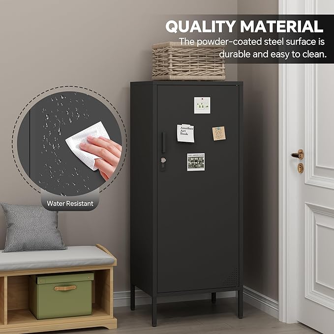 Steehoom Metal Locker Cabinet Lockable Storage Cabinet Black 4 Tier Employee Lockers for Home, School, Office, Garage, Bathroom H49.21'' (Black)