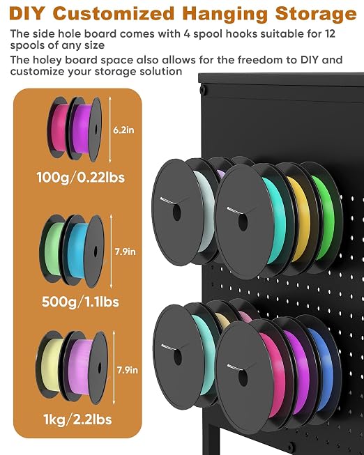 Baoz 3D Printer Stand with 40pcs Filament Storage,4 Tier 3D Printer Table Printer Stand with Wheels, Heavy Duty Filament Storage Rack with Drawers and Spool Hooks for Studio, Home Office