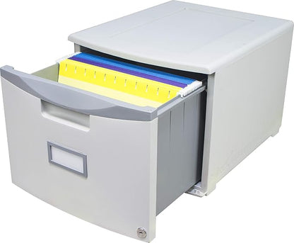 Storex Plastic One-Drawer File Cabinet – Locking Document Organizer for Home and Office, Gray, 2-Pack (61261A02C)