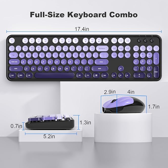 Dilter Wireless Keyboard and Mouse Combo, 104 Keys Full-Sized Typewriter Keyboards, 2.4 GHz USB Receiver Plug and Play for Windows, PC, Laptop, Desktop (Black Purple)