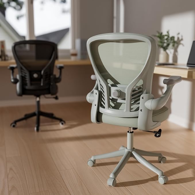 GYI Ergonomic Mesh Office Desk Chair, Grey | 3D Flip-up Arms, Adjustable Lumbar Support, Adjustable Height, Study Room, Bedroom, Conference Room