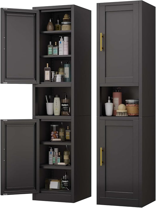 pozdeg 67" Tall Narrow Storage Cabinet Metal Bathroom Cabinet with 2 Doors & 4 Adjustable Shelves, Standing Pantry Cabinets Cupboard for Kitchen, Dining Room, Living Room and Bathroom (Black)