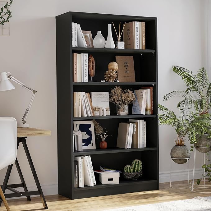 Farini 60 Inch Tall Bookcase,5 Shelf Bookshelves,Adjustable Bookshelf for Home Office,Black
