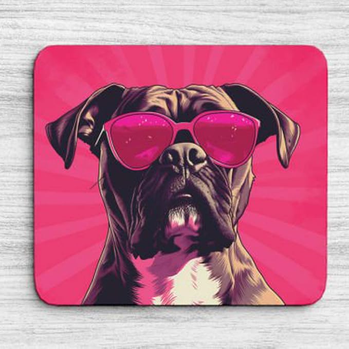 Pink Mousepad Glamour Dog Boxer Mouse Pad for Home Office Gaming Working Desk Computer Desktop Accessories Non-Slip Rubber Mousepad for Dog Lovers
