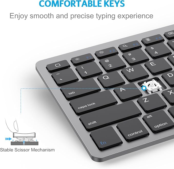 OMOTON Ultra-Slim Bluetooth Keyboard for iPad 11th/10th/9th/8th/7th, iPad Pro/Air/Mini and iPhone Series, Wireless iOS Keyboard with 12 Multimedia Keys for Office, Home, Travel, School, Black Grey