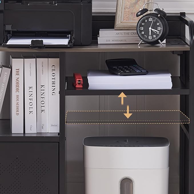 Lauren&Harold Large Printer Stand with Storage, Printer Cabinet with Paper Shredder Stand & PC Tower Stand with Wheels, Printer Table with Socket and USB Charging Port for Home Office