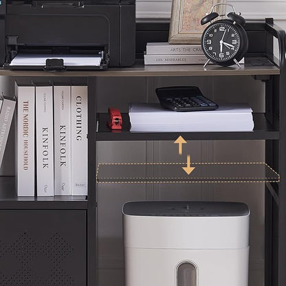 Lauren&Harold Large Printer Stand with Storage, Printer Cabinet with Paper Shredder Stand & PC Tower Stand with Wheels, Printer Table with Socket and USB Charging Port for Home Office