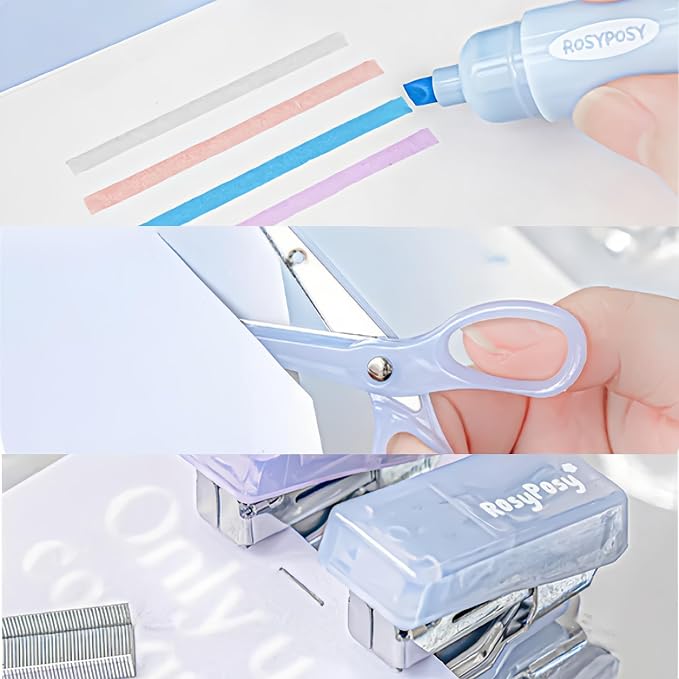 7-Piece Office Supplies Kit Set - Portable Mini Stationery Organizer with Compact Scissors & Hole Punch for Office Work, School Supplies & Desk Accessories