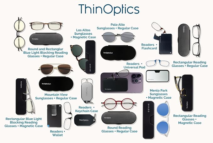 ThinOptics Reading Glasses + White Universal Pod Case | Blue Frames, 1.50 Strength Readers Blue Frames / White Case, 44 mm
