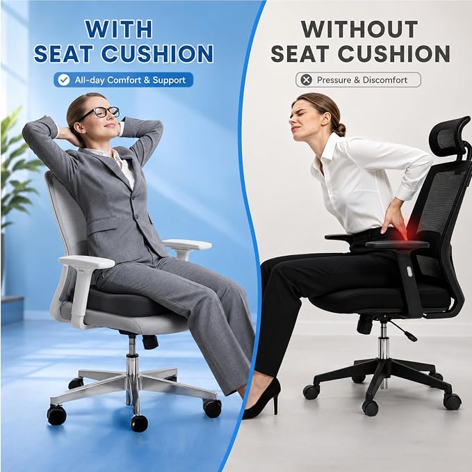 2 Pack Seat Cushion for Office Chairs - Memory Foam Cushions Non-Slip for Car Airplane Travel Driving - Butt Pillow Support for Sciatica and Tailbone Pain Relief, Long Time Sitting