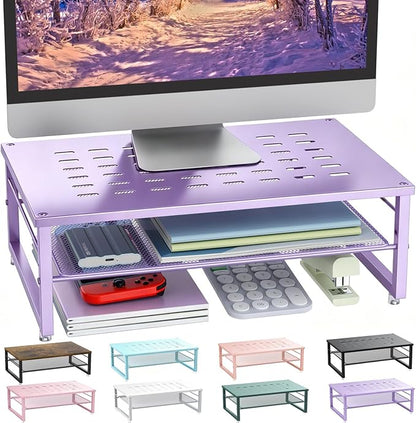 gianotter 2-Tier Metal Monitor Stand Riser, Office Desk Storage Organizer for Computer Monitor, Laptop, Printer, Office Supplies (Purple)