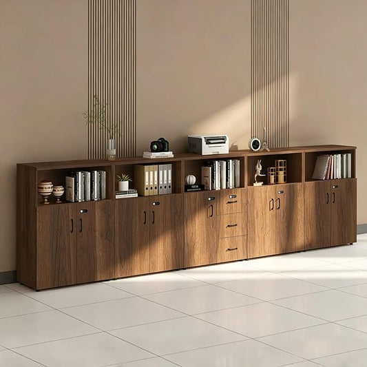 File Cabinet with Password Lock, Wood Lateral Filing Cabinet for Letter/A4 Files, 3 Drawer with Door, Printer Stand with Open Shelves for Home Office