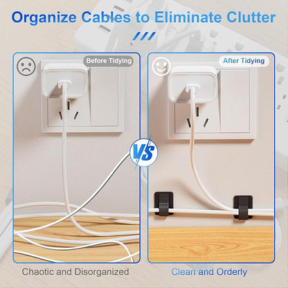 80 PCS Hook and Loop Cable Ties, Self Adhesive Cable Management Straps, Reusable Cord and Wire Organizer Clips for Under Desk, Computer, TV, Gaming Setup, Home Office and Kitchen, Black and Gray