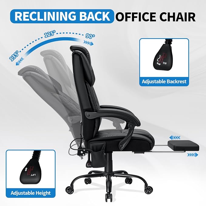 VANSPACE Ergonomic Desk Chair 400lbs with Lumbar Support and Adjustable Headrest PU Leather Big and Tall Executive Office Chair with Foot Rest,Linkage Armrests,Black