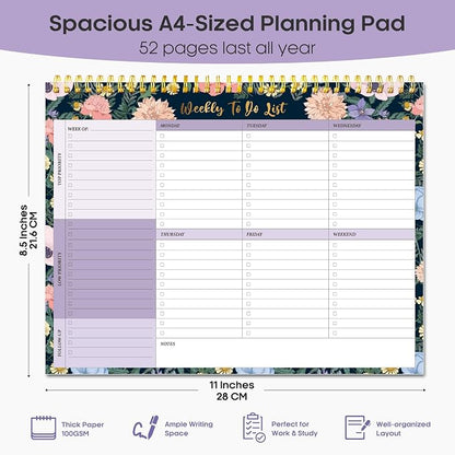 Taja Weekly To Do List Notepad with 52 Undated Sheets（8.5"×11"）- Weekly Desk Planner for Women & Man, Work and Home - 1 Pack Lavender Dream