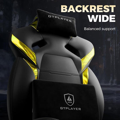 GTPLAYER Big and Tall Gaming Chair for Adults, Ergonomic Office Chair with Footrest, Heavy Duty 350 lbs Capacity, High Back, Premium Leather & Iridescent Trim, ACE-Armor, Black & Yellow