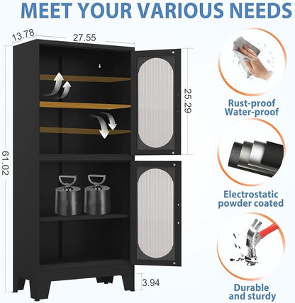 GAIOUS Black Kitchen Pantry Cabinet, Pantry Storage Cabinet with Acrylic Glass Doors and Adjustable Shelves, Tall Versatile Storage for Kitchen, Dining Room, Home Office and Bedroom