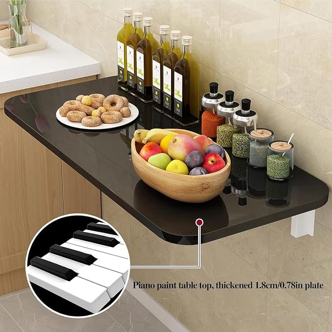 Wall Mounted Folding Table,Black Floating Desk for Small Spaces,Stainless Steel Bracket Laundry Folding Table,Wall Folding Desk,Home Bars and Dining Establishments(80X50cm/31.5"×19.7")